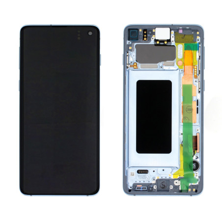 Ecran sur chassis bleu OFFICIEL Samsung S10 SM-G973F - Kit Outils origine service pack GH82-18850C / GH82-18835C