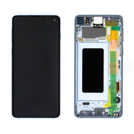 Ecran sur chassis bleu OFFICIEL Samsung S10 SM-G973F - Kit Outils origine service pack GH82-18850C / GH82-18835C